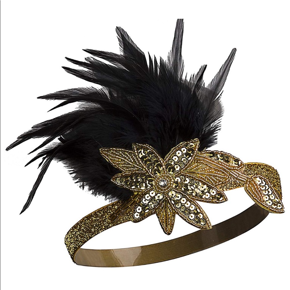 Gold Black 1920s Flapper Headband Great Gatsby